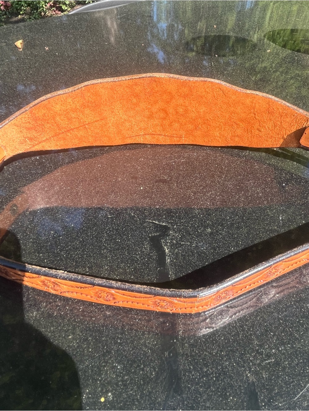 Vintage Brown Leather Floral Hand tooled Wide Cinch Belt size XS - Picture 7 of 10